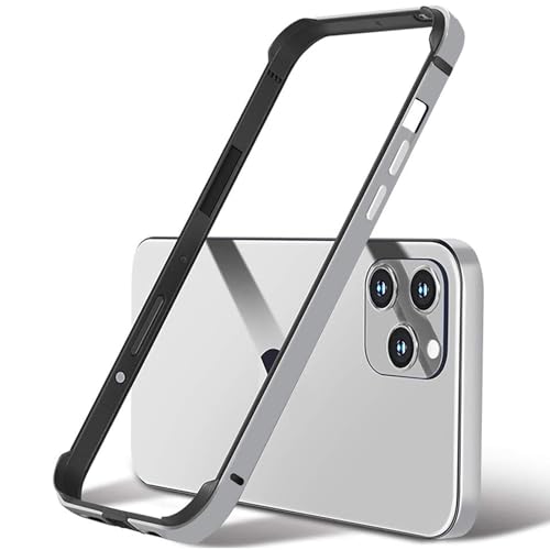 Aluminiumrahmen Metall Bumper Rahmen Slim Hard Case Cover für iPhone 15/MAX, Metallrahmen Rüstung mit weichem Innenstoßfänger, erhöhter Kantenschutz, Grau von AOPNN