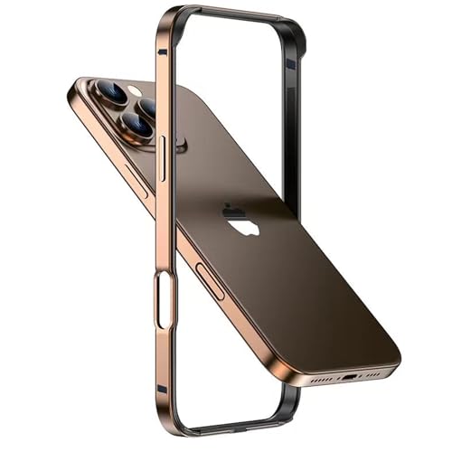AOPNN Schutzhülle für iPhone 16 ProMax, Aluminiumrahmen, Metallrahmen mit weicher Innenstoßstange, erhöhter Kantenschutz (Gold-Titan, für iPhone 16 Pro Max) von AOPNN