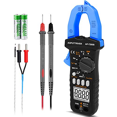 AOPUTTRIVER AP-7200B Stromzange,Strommessgerät True-RMS 6000 Zähl,DC/AC Strom:0-400A, Anto-Ranging Zangenmultimeter Misst Strom Spannung Kapazität widerstand Dioden Temperatur Kontinuität von AOPUTTRIVER