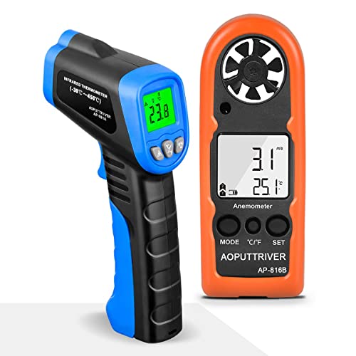 AOPUTTRIVER AP-816B Taschen Windmesser AP-816B Windmesser Handwindmesser + Infrarot Thermometer AP-981A IR-Laser Thermometer -58℉~ 662℉(-50℃~350℃) zum Surfen, Kochen von AOPUTTRIVER