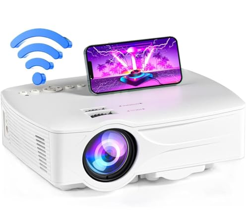 WiFi-Projektor, tragbar, 1080P 7500L, Video-Film, Outdoor-Heimkino, HDMI-Multimedia, 120 Zoll, Keystone-Korrektur, kompatibel mit Smartphone EXCEL PPT iOS Android (weiß) von AOREUN