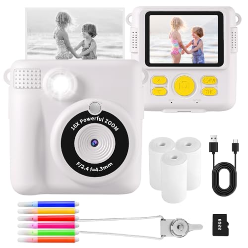 AORILE Kinderkamera, Sofortbildkamera für Kinder, 1080P HD-Digitalkamera für 3–14 Jahre alte Mädchen (Weiß) von AORILE