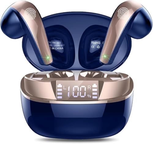 AOSRAU Kabellose Ohrhörer, Bluetooth 5.3 Mini-Kopfhörer, Mikrofon mit Geräuschunterdrückung, wasserdicht, Blaugold AOSRAU Kabellose Ohrhörer, Bluetooth 5.3 Mini-Kopfhörer, Mikrofon mit Geräuschunterdrückung, wasserdicht, Blaugold von AOSRAU