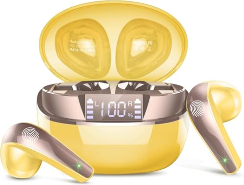 AOSRAU Kabellose Ohrhörer, Bluetooth 5.3 Mini-Kopfhörer, Mikrofon mit Geräuschunterdrückung, wasserdicht, Gelb Gold AOSRAU Kabellose Ohrhörer, Bluetooth 5.3 Mini-Kopfhörer, Mikrofon mit Geräuschunterdrückung, wasserdicht, Gelb Gold von AOSRAU