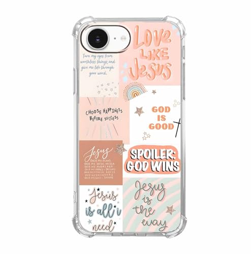 AOSSXIN Boho-Jesus-Collage-Schutzhülle für iPhone 16e, christliches Zitat, Bibelvers-Muster, weiche TPU-Schutzhülle, kompatibel mit iPhone 16e von AOSSXIN