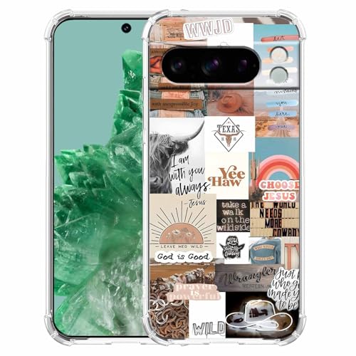 AOSSXIN Jesus und Cowboy-Muster, christliche Zitate und Westernkuh-Collage, trendige, weiche TPU-Schutzhülle für Google Pixel 8 Pro von AOSSXIN