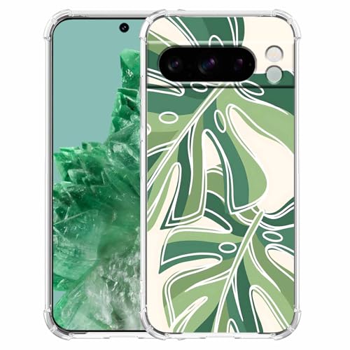 AOSSXIN Monstera Leaves Schutzhülle für Google Pixel 8 Pro, minimalistisches Pflanzenlinienmuster, trendig, weiches TPU, transparent von AOSSXIN
