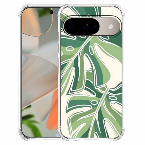 AOSSXIN Monstera Leaves Schutzhülle für Google Pixel 9 und Pixel 9 Pro, minimalistisches Pflanzenlinienmuster, trendig, weiches TPU, transparent von AOSSXIN
