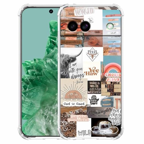 AOSSXIN Schutzhülle für Google Pixel 8a mit Jesus- und Cowboy-Muster, christliche Zitate und Westernkuh-Collage, trendige, weiche TPU-Schutzhülle für Google Pixel 8a von AOSSXIN
