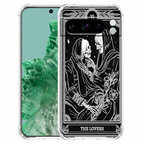 AOSSXIN The Lovers Tarotkarte Trippy Hippie Black Skull Muster, weiche TPU-Schutzhülle, kompatibel mit Google Pixel 8 Pro von AOSSXIN