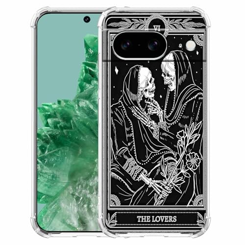 AOSSXIN The Lovers Tarotkarte Trippy Hippie Black Skull Muster, weiche TPU-Schutzhülle, kompatibel mit Google Pixel 8 von AOSSXIN