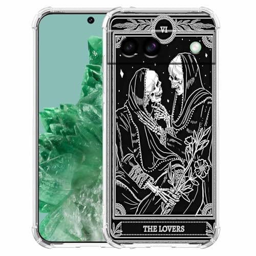 AOSSXIN The Lovers Tarotkarte Trippy Hippie Black Skull Muster, weiche TPU-Schutzhülle, kompatibel mit Google Pixel 8a von AOSSXIN