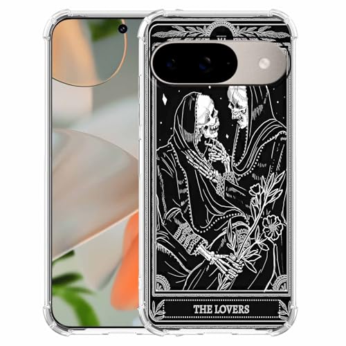 AOSSXIN The Lovers Tarotkarte Trippy Hippie Black Skull Muster, weiche TPU-Schutzhülle, kompatibel mit Google Pixel 9 und Pixel 9 Pro von AOSSXIN