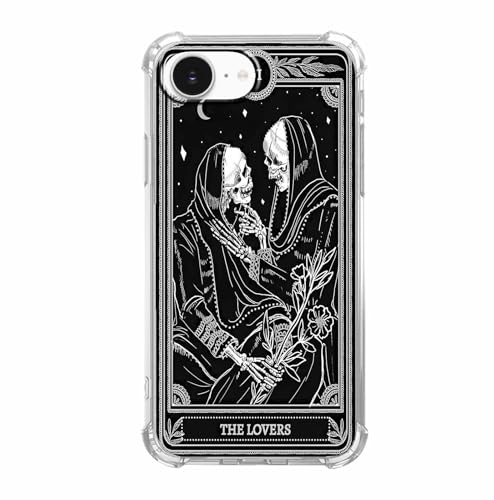 AOSSXIN The Lovers Tarotkarten-Schutzhülle für iPhone 16e, Trippy Hippie schwarzes Totenkopf-Muster, weiche TPU-Schutzhülle, kompatibel mit iPhone 16e von AOSSXIN