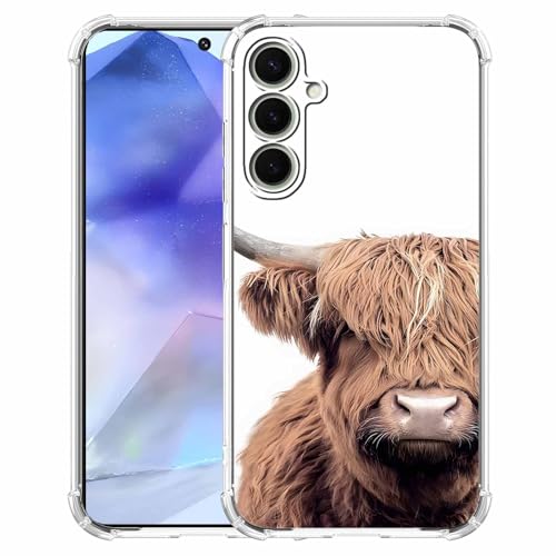 Schutzhülle für Samsung Galaxy A55, Motiv: schottisches Hochlandrind, cooles Kuh, Wildtiermuster, weiches TPU, stoßfest, Braun Schutzhülle für Samsung Galaxy A55, Motiv: schottisches Hochlandrind, cooles Kuh, Wildtiermuster, weiches TPU, stoßfest, Braun von AOSSXIN