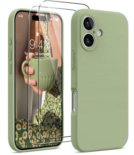 AOTESIER Magnetisch für iPhone 16 Hülle, [Kompatibel mit MagSafe] [Kameraschutz], Lebensmittelqualität Silikon Handyhülle mit [2 Displayschutzfolien], kratzfestes Schutzfutter, 6,1 Zoll, Teegrün von AOTESIER
