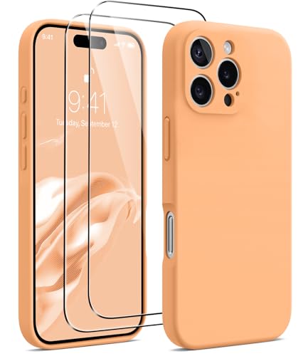AOTESIER Magnetische Schutzhülle für iPhone 16 Pro Max, kompatibel mit MagSafe, Kameraschutz, lebensmittelechtes Silikon, mit [2 Displayschutzfolien], kratzfestes Futter, 6,9 Zoll, Pfirsich von AOTESIER