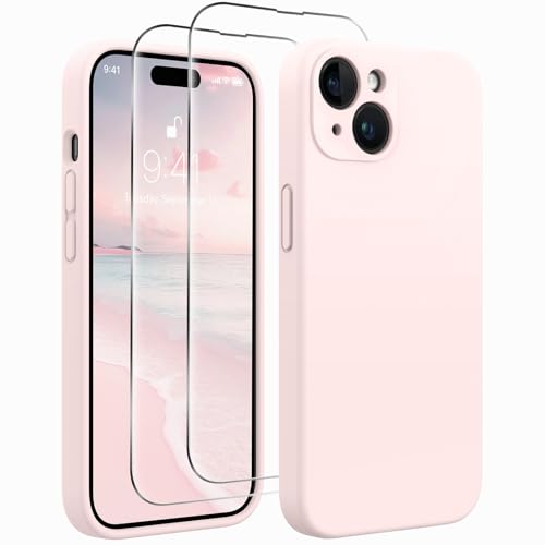 AOTESIER Schutzhülle für iPhone 14, verbessertes Flüssigsilikon mit Kameraschutz, 2 Displayschutzfolien, weiches kratzfestes Mikrofaserfutter, 15,5 cm (6,1 Zoll), Kreiderosa von AOTESIER