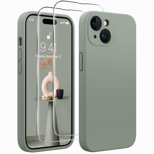 AOTESIER Schutzhülle für iPhone 14, verbessertes Flüssigsilikon mit Kameraschutz, 2 Displayschutzfolien, weiches kratzfestes Mikrofaserfutter, Handyhülle für iPhone 14, 15,5 cm (6,1 Zoll), Calke Green von AOTESIER