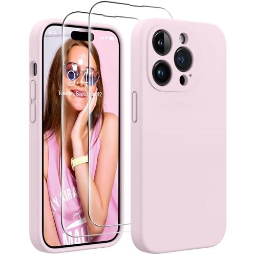 AOTESIER Stoßfeste Schutzhülle für iPhone 14 Pro Max, verbesserter Kameraschutz, lebensmittelechtes Silikon, mit [2 Displayschutzfolien], kratzfestes, weiches Mikrofaser-Futter innen, 17 cm, Eisrosa von AOTESIER