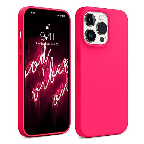 AOTESIER Stoßfeste Schutzhülle für iPhone 14 Pro, flüssige Silikon-Handyhülle mit weichem, kratzfestem Mikrofaser-Innenfutter, Fallschutz, 15,5 cm (6,1 Zoll), dünne Hülle, Hot Pink von AOTESIER