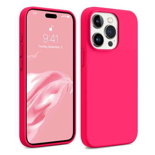 AOTESIER Stoßfeste Schutzhülle für iPhone 15 Pro, lebensmittelechtes Silikon, militärischer Fallschutz, mit weichem, kratzfestem Mikrofaserfutter, 6,1 Zoll, Hot Pink von AOTESIER