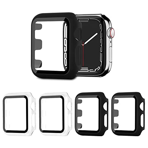 AOTUAO 4 Stück Hülle mit Displayschutz Für Apple Watch Series 1 2 3 38mm, PC Rundum Schutzhülle Kratzfest Schutzfolie Schutz Case für iWatch Series 1 2 3 38mm (2 Schwar + 2 Trasparente) von AOTUAO