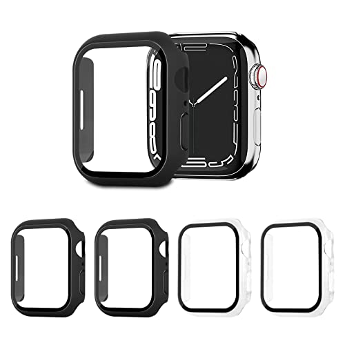 AOTUAO 4 Stück Hülle mit Displayschutz Für Apple Watch Series 9 8 7 41mm, PC Rundum Schutzhülle Kratzfest Schutzfolie Schutz Case für iWatch Series 9 8 7 41mm (2 Schwarz + 2 Trasparente) von AOTUAO