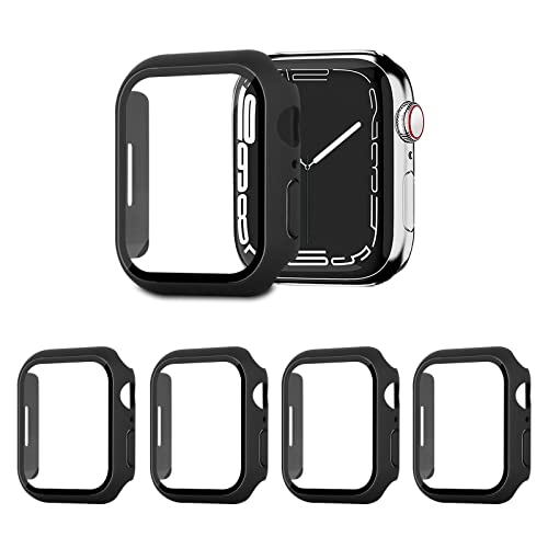 AOTUAO 4 Stück Hülle mit Displayschutz Für Apple Watch Series 9 8 7 45mm, PC Rundum Schutzhülle Kratzfest Schutzfolie Schutz Case für iWatch Series 9 8 7 45mm (4 Schwarz) von AOTUAO