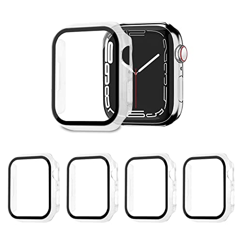 AOTUAO 4 Stück Hülle mit Displayschutz Für Apple Watch Series 9 8 7 45mm, PC Rundum Schutzhülle Kratzfest Schutzfolie Schutz Case für iWatch Series 9 8 7 45mm (4 Trasparente) von AOTUAO