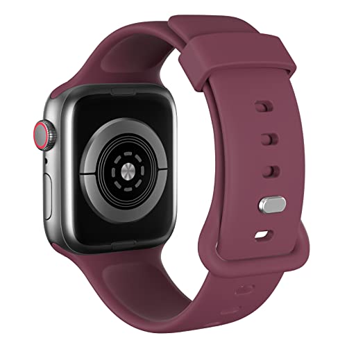 AOTUAO Sportarmband aus weichem Silikon kompatibel mit Apple Watch Armband 45mm 44mm 42mm für Damen oder Herren, Ersatzarmbänder für iWatch Series 9 8 7 6 5 4 3 2 1 SE, Burgundy von AOTUAO