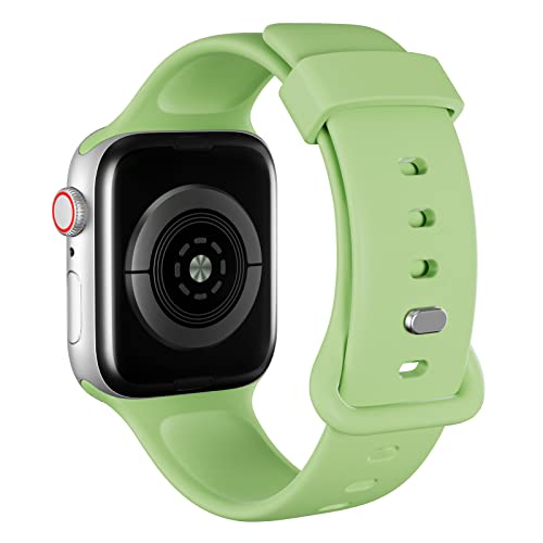AOTUAO Sportarmband aus weichem Silikon kompatibel mit Apple Watch Armband 45mm 44mm 42mm für Damen oder Herren, Ersatzarmbänder für iWatch Series 9 8 7 6 5 4 3 2 1 SE, Matcha Green von AOTUAO
