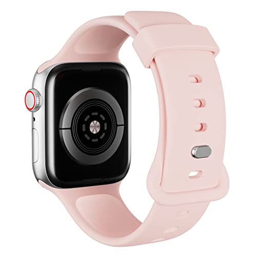 AOTUAO Sportarmband aus weichem Silikon kompatibel mit Apple Watch Armband 45mm 44mm 42mm für Damen oder Herren, Ersatzarmbänder für iWatch Series 9 8 7 6 5 4 3 2 1 SE, Pink Sand von AOTUAO