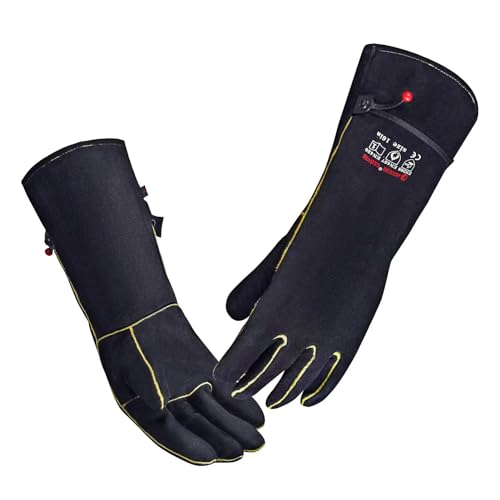 AOUCHI Grillhandschuhe Schweißhandschuhe aus Leder, 500 °C, hitzebeständig, feuerfest, für Mig, Tig-Schweißer, BBQ, Grill, 40,6 cm von AOUCHI