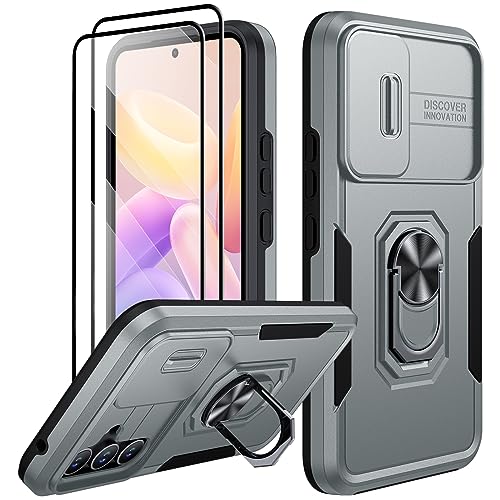 AOUIA Kameraschutz Hülle für Samsung Galaxy A54 5G, [2 Stück Schutzfolie] 360° Metall Ring Ständer Stoßfest Bumper Schutzhülle für Samsung Galaxy A54 (Grau) von AOUIA