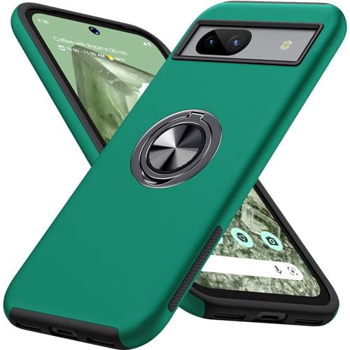 AOUIA für Google Pixel 8A hülle, Pixel 8A Hülle mit Unsichtbarem Magnetisch Ring Ständer, Stoßfest Kratzfest, Fingerabdruck Resistent 3-Layer Struktur Handyhülle für Google Pixel 8A (TPU+PC, Grün) von AOUIA