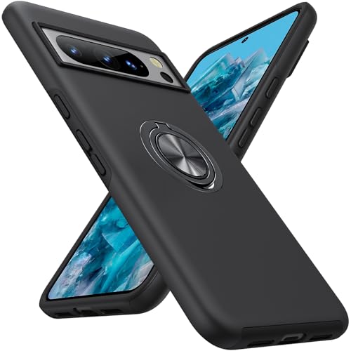 AOUIA für Google Pixel 8 Pro Hülle, Kratzfest und Fallfestigkeit Stoßfest mit Pixel 8 Pro Hülle, mit Unsichtbarem Ringhalter Ständer Handyhülle für Google Pixel 8 Pro, Schwarz von AOUIA