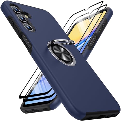 AOUIA für Samsung Galaxy A15 Hülle, Galaxy A15 5G Hülle mit 2 Stück Schutzfolie, [360 ° Drehbare Ständer] [Sturzschutz], Stoßfestes Hülle für Samsung Galaxy A15 4G/5G (Blau) von AOUIA