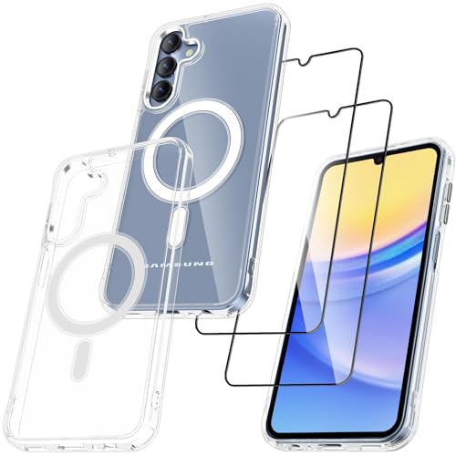 AOUIA für Samsung Galaxy A15 Hülle Klar, Galaxy A15 5G Hülle mit 2 Stück Schutzfolie, Militärischer Fallschutz, Anti-Vergilbung, Transparent Case für Samsung Galaxy A15 4G/5G Hülle (Klar) von AOUIA