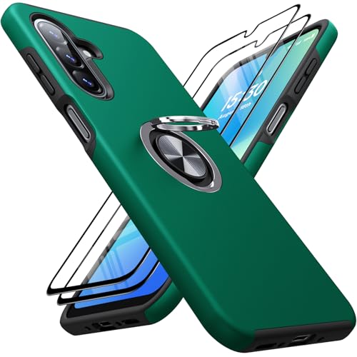 AOUIA für Samsung Galaxy A26 Hülle mit 2 Stück Panzerglas, Militärschutz Stoßfester Schutz Samsung A26 5G Hülle mit 360° Magnetischer Ring Kickstand für Samsung A26 Handyhülle (Grün) von AOUIA