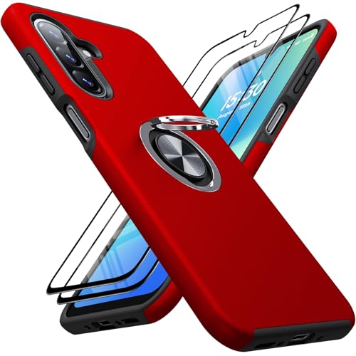AOUIA für Samsung Galaxy A26 Hülle mit 2 Stück Panzerglas, Militärschutz Stoßfester Schutz Samsung A26 5G Hülle mit 360° Magnetischer Ring Kickstand für Samsung A26 Handyhülle (Rot) von AOUIA