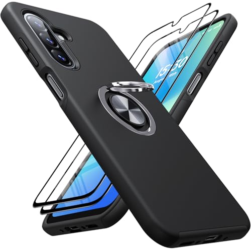 AOUIA für Samsung Galaxy A26 Hülle mit 2 Stück Panzerglas, Militärschutz Stoßfester Schutz Samsung A26 5G Hülle mit 360° Magnetischer Ring Kickstand für Samsung A26 Handyhülle (Schwarz) von AOUIA