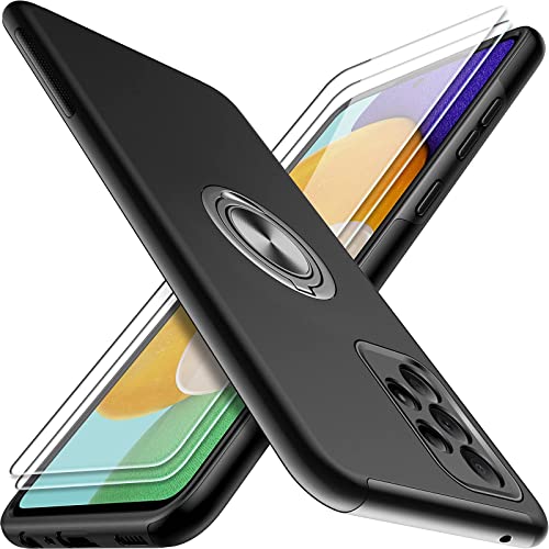 AOUIA für Samsung Galaxy A52 Hülle 6,5 Zoll mit 2 Pack Panzerglas Schutzfolie, [TPU Flexibler Rahmen + Harte PC-Rückseite] [Kratzfest] [Fingerabdruck Resistent], Kompatibel Samsung A52 Hülle (Schwarz) von AOUIA