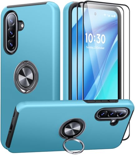AOUIA für Samsung Galaxy A56 5G Hülle mit 2 Stück Panzerglas, Militärischer Stoßschutz Samsung A56 5G Hülle mit 360° Drehbarer Ring Kickstand Handyhülle für Samsung A56 5G, Hellblau von AOUIA