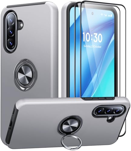 AOUIA für Samsung Galaxy A56 5G Hülle mit 2 Stück Panzerglas, Militärischer Stoßschutz Samsung A56 5G Hülle mit 360° Drehbarer Ring Kickstand Handyhülle für Samsung A56 5G, Silber AOUIA für Samsung Galaxy A56 5G Hülle mit 2 Stück Panzerglas, Militärischer Stoßschutz Samsung A56 5G Hülle mit 360° Drehbarer Ring Kickstand Handyhülle für Samsung A56 5G, Silber von AOUIA