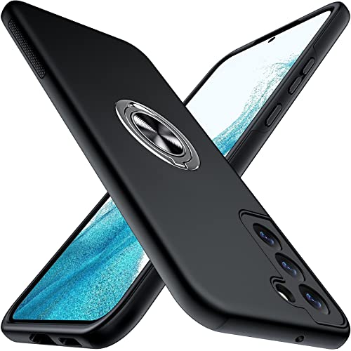 AOUIA für Samsung Galaxy S22 Hülle, [TPU Flexibler Rahmen + Harte PC Rückseite] [Anti Kratzer] [360 ° Drehbare Halterung], Stoßfestes Hülle für Samsung Galaxy S22 6.1" 5G (Schwarz) von AOUIA