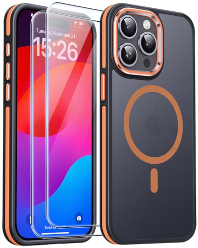 AOUIA für iPhone 15 Pro Hülle, Hülle iPhone 15 Pro mit 2 Stück Schutzfolie, [Fallschutz] [Anti-Kratzer], Transluzentes Mattes Hülle für iPhone 15 Pro Handyhülle (Orange) von AOUIA