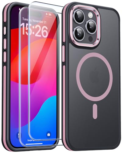 AOUIA für iPhone 15 Pro Hülle, Hülle iPhone 15 Pro mit 2 Stück Schutzfolie, [Fallschutz] [Anti-Kratzer], Transluzentes Mattes Hülle für iPhone 15 Pro Handyhülle (Rosa) von AOUIA