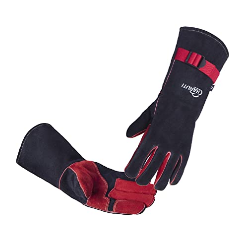 AOUMANI Leder Grillhandschuhe Schweißhandschuhe für Grillen Kochen Backen Draussen 35CM, Unisex Ofenhandschuhe Backhandschuhe Hitzebeständige-pro von AOUMANI