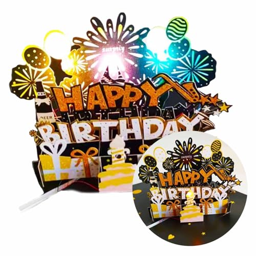 Geburtstagskarte Mit Musik,Geburtstagskarte Pop Up,3D Geburtstagskarte,Blow Out Led Licht Kerze und Spielen Alles Gute Zum Geburtstag,für Frau,Beste Freundin,Mädchen von AOUZOVLI